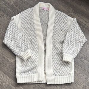 Capriccio |Vintage Off White and Gray Chevron Open-Front Knit Cardigan Sz Medium